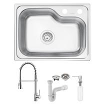 Cuba Tramontina Morgana Compact 48 FX 55x42 Acetinado + Torneira Lorenkitchen, Dosador e Sifão Cuba Tramontina Morgana Compact 48 FX 55x42 Acetinado + Torneira Lorenkitchen, Dosador e Sifão