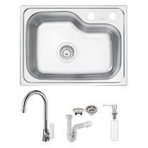 Cuba Tramontina Morgana Compact 48 FX 55x42 Acetinado + Torneira LorenMix, Dosador e Sifão Cuba Tramontina Morgana Compact 48 FX 55x42 Acetinado + Torneira LorenMix, Dosador e Sifão