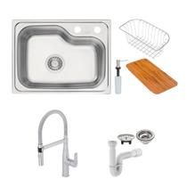 Cuba Tramontina Morgana Compact 48 FX 55x42 Escovado + Torneira Deca Level Gourmet e Sifão