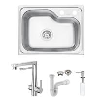 Cuba Tramontina Morgana Compact 48 FX 55x42 Inox Acetinado + Torneira Docol Vitalis Dosador e Sifão Cuba Tramontina Morgana Compact 48 FX 55x42 Inox Acetinado + Torneira Docol Vitalis Dosador e Sifão