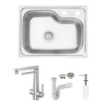 Cuba Tramontina Morgana Compact 48 FX 55x42 Inox Acetinado + Torneira Misturador Docol Vitalis + Dosador e Sifão Cuba Tramontina Morgana Compact 48 FX 55x42 Inox Acetinado + Torneira Misturador Docol Vitalis + Dosador e Sifão