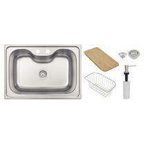 Cuba tramontina morgana embutir fx60 69x49cm aco inox escovado com dosador sabao, tabua e cesto aramado 93806282