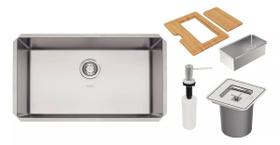 CUBA TRAMONTINA QUADRUM 70x40 CM C/ DOSADOR, TABUA, CESTO E LIXEIRA QUADRA DESIGN COLLECTION UNDERMOUNT AÇO INOX