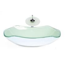 Cuba Vidro Abaulada 51Cm Branca + Válvula + Torneira Cascata