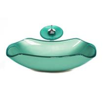 Cuba Vidro Abaulada 51Cm Verde + Válvula + Torneira Cascata