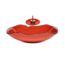 Cuba Vidro Abaulada 51Cm Vermelho Ferrari Válvula Torneira Cuba Vidro Abaulada 51Cm Vermelho Ferrari Válvula Torneira