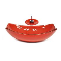 Cuba Vidro Oval 51Cm Vermelho Ferrari + Válvula + Torneira