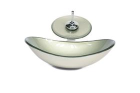 Cuba Vidro Oval 55Cm Champanhe + Válvula + Torneira Cascata