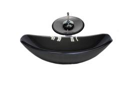 Cuba Vidro Oval Chanfrada 46Cm Grafite + Válvula + Torneira