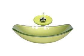 Cuba Vidro Oval Chanfrada 46Cm Verde Oliva Válvula Torneira Cuba Vidro Oval Chanfrada 46Cm Verde Oliva Válvula Torneira