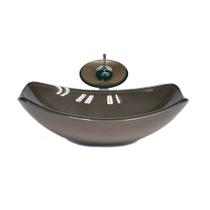 Cuba Vidro Oval Chanfrada 51Cm Marrom + Válvula + Torneira Cuba Vidro Oval Chanfrada 51Cm Marrom + Válvula + Torneira