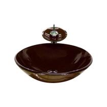 Cuba Vidro Redonda 35Cm Marrom + Válvula + Torneira Cascata Cuba Vidro Redonda 35Cm Marrom + Válvula + Torneira Cascata