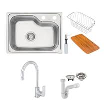 CubaTramontina Morgana Compact 48 FX 55x42 Escovado + Torneira Deca LevelOne e Sifão