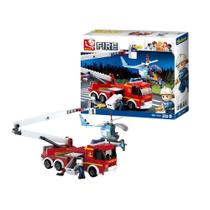 Cubic Caminhão de Bombeiros e Helicóptero Combate ao Incêndio 394 Peças Multikids - BR2308