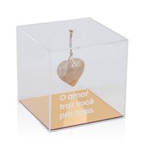 Cubo Acrílico c/ Coração De Pedra Quartzo