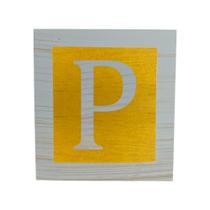 Cubo Amarelo Letra Azul Bebê com Aplique Festa Chá de Bebê Decoração 8x8x8 Cm Mdf Madeira