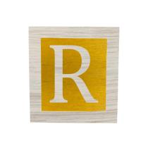 Cubo Amarelo Letra Branco com Aplique Festa Chá de Bebê Decoração 8x8x8 Cm Mdf Madeira