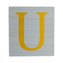 Cubo Azul Bebê Letra Amarelo Festa Chá de Bebê Decoração 8x8x8 Cm Mdf Madeira