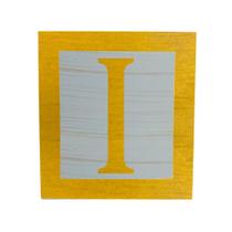 Cubo Azul Letra Amarela com Aplique Festa Chá de Bebê Decoração 8x8x8 Cm Mdf Madeira