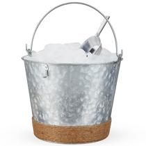 Cubo de Hielo tipo Granero con Cuerda, Metal Galvanizado de 3.8L con Cuchara