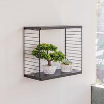 Cubo Decorativo Madeira e Aço de Parede Preto/Preto