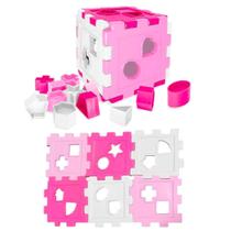 Cubo Didático de Montar e Encaixar Peças Rosa Crianças Bebês - Toy Master