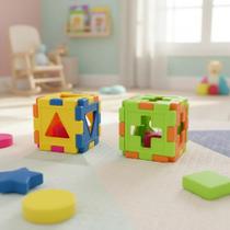 Cubo Didático Educativo Monta desmonta 16 Peças Colorido 7cm Cubo Duplo Encaixe Sensorial
