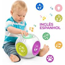 Cubo Educativo Musical Alfabeto Numérico Sons de Animais Canções Cores Interativo Inglês Espanhol Aprendizado Educação Bilíngue