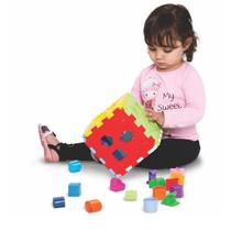 Cubo Infantil com bloco de Encaixe para crianças Bebê Brinquedo Didático e Educativo Original MercoToys 17x17x17c