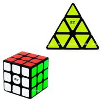 Cubo Mágico 3x3x3 + Pyraminx Qiyi Preto (2 cubos)