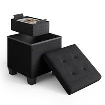 Cubo otomano de armazenamento STORAGEBUD com compartimento pequeno preto Cubo otomano de armazenamento STORAGEBUD com compartimento pequeno preto