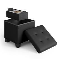 Cubo otomano de armazenamento STORAGEBUD com compartimento pequeno preto Cubo otomano de armazenamento STORAGEBUD com compartimento pequeno preto