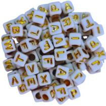 Cubo Quadrado c/furo alfabeto Branca/Letra Dourada 500gr MM BIJU
