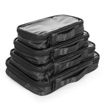 Cubos de embalagem de bolsas de higiene Damero Clear 4 peças de nylon preto Cubos de embalagem de bolsas de higiene Damero Clear 4 peças de nylon preto