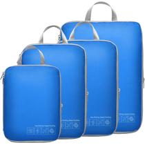 Cubos de embalagem de compressão Cambond, pacote com 4 malas de viagem, azuis Cubos de embalagem de compressão Cambond, pacote com 4 malas de viagem, azuis