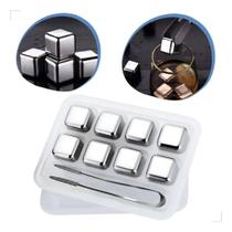 Cubos De Gelo Aço Inox 8 Peças Com Pegador Para Whisky E Drinks