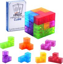 Cubos de quebra-cabeça magnéticos de blocos de construção, conjunto de 7 formas com 54 cartões-guia - HUOGUO