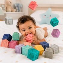 Cubos de Silicone Sensorial para Bebê Kit com 12 Blocos Educativos Macios, Empilhveis Cubos de Silicone Sensorial para Bebê Kit com 12 Blocos Educativos Macios, Empilhveis