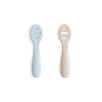 Cucharas para Bebé Mushie Paquete de 2 de Silicona en Azul y Beige