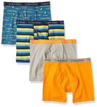 Cueca boxer masculina Calvin Klein, pacote com 4 unidades, azul/laranja