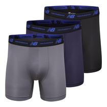 Cueca boxer masculina New Balance de 5" No Fly, cueca atlética de compressão (pacote com 3), chumbo/equipe azul/preta, média