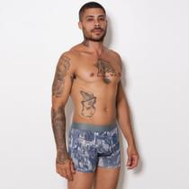 Cueca Boxer Microfibra Estampada - Elástico Liso