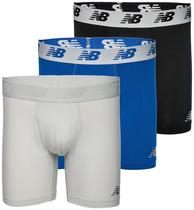 Cueca boxer New Balance 6 para homens, pacote com 3 unidades preta/Team Royal/Concrete