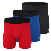 Cueca boxer New Balance 6 para homens, pacote com 3 unidades, preta/vermelha/azul, tamanho L