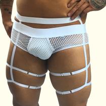 Cueca Cinta Liga Suplex e Arrastão Ousada e Sensual Ligas Com Regulagem cor:BrancaTamanho:38-46