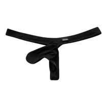 Cueca fio dental masculina COMLIFE em seda gelada preta, tamanho P