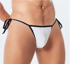 Cueca Fio Dental Masculina Jockstrap Tanga Branca com Amarração Lateral Forrada