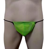 Cueca Fio Dental Tapasex Masculino Transparente Elástico Ajustável Tule Verde Florescente SexLord