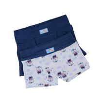 Cueca Infantil Masculina DelRio Kids Club Boxer Urso Kit com 2 Peças Branca e Azul - BX23501D