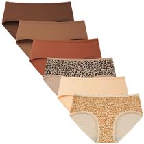 Cueca íntima feminina de algodão e hipster INNERSY, pacote com 6 unidades, leopardo Cueca íntima feminina de algodão e hipster INNERSY, pacote com 6 unidades, leopardo
